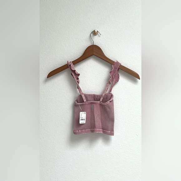 Free People Movement, Pink Ruffled Strap Crop Top, XS/S - Picture 2 of 5